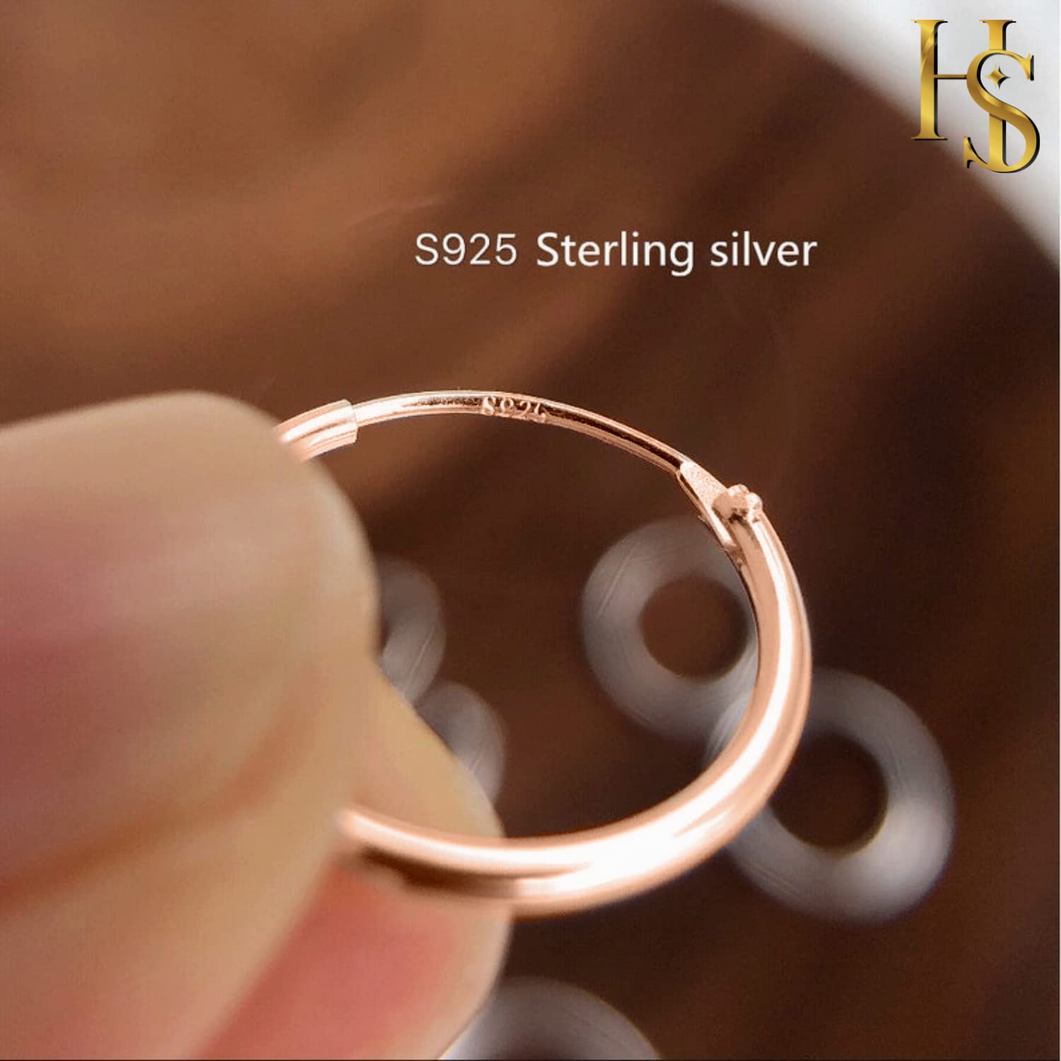 Women's 925 Silver Hoop Earrings in Rose Finish, Classic Style